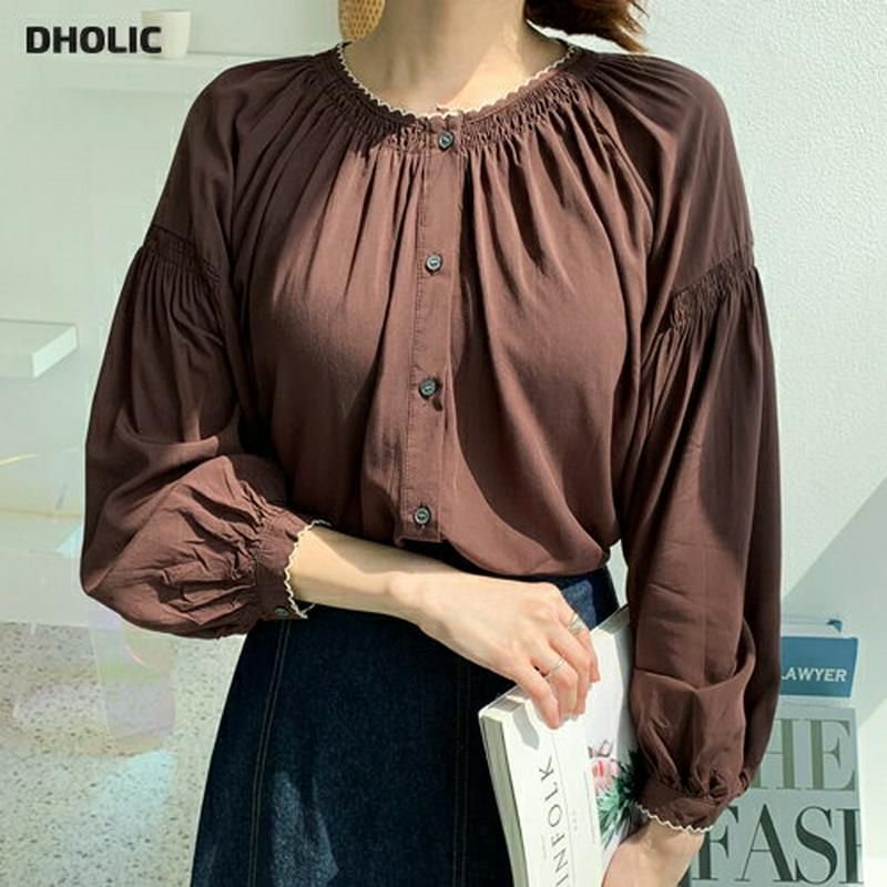 【新作10%OFF】刺繍シャーリングボタンブラウス・全3色・b60923 レディース【bl】【韓国 ファッション トップス ブラ