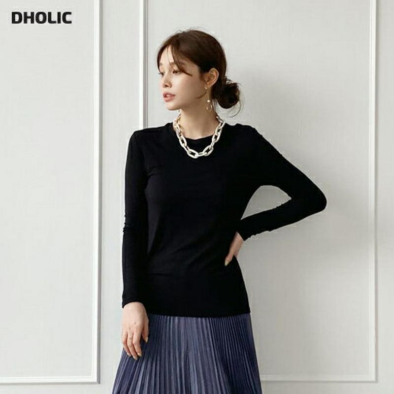 【新作10%OFF】ラウンドネックスリムTシャツ・全4色・t64163 レディース【tops】【韓国 ファッション トップス T