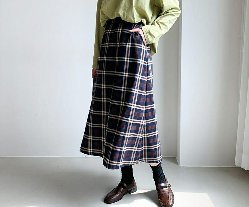 【新作10%OFF】チェックAラインスカート・全2色・t60917 レディース【sk】【韓国 ファッション ボトムス スカート 