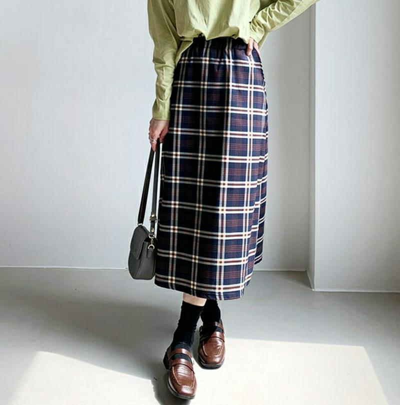 【新作10%OFF】チェックAラインスカート・全2色・t60917 レディース【sk】【韓国 ファッション ボトムス スカート 
