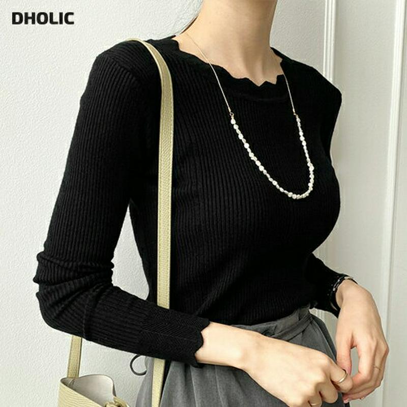 【新作10%OFF】スカラップスリムリブニット・全3色・b64146 レディース【tops】【韓国 ファッション トップス ニッ