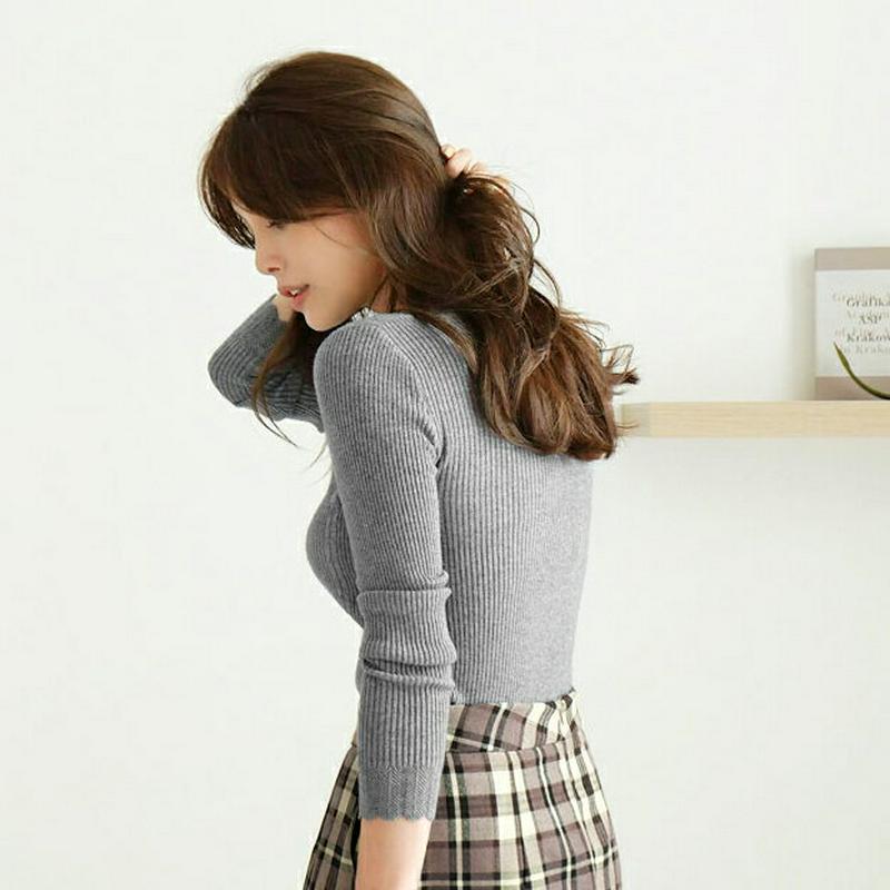 【新作10%OFF】スカラップスリムリブニット・全3色・b64146 レディース【tops】【韓国 ファッション トップス ニッ