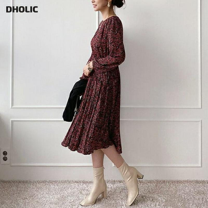 【新作10%OFF】花柄プリーツワンピース・全3色・b64166 レディース【ops】【韓国 ファッション ワンピース ロングワ