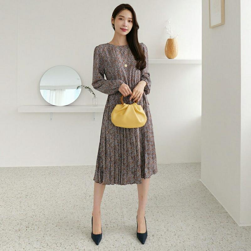 【新作10%OFF】花柄プリーツワンピース・全3色・b64166 レディース【ops】【韓国 ファッション ワンピース ロングワ