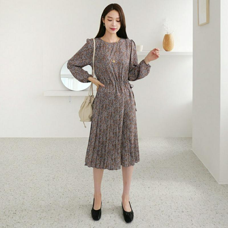 【新作10%OFF】花柄プリーツワンピース・全3色・b64166 レディース【ops】【韓国 ファッション ワンピース ロングワ