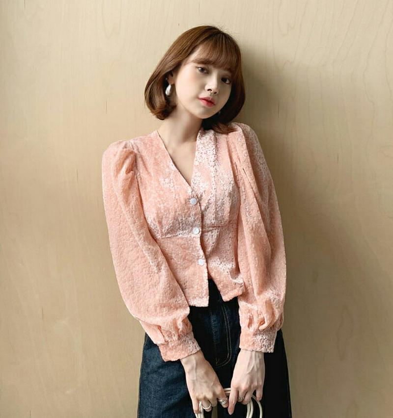 【新作10%OFF】ベロアタックボタンブラウス・全3色・b60946 レディース【bl】【韓国 ファッション トップス ブラウス