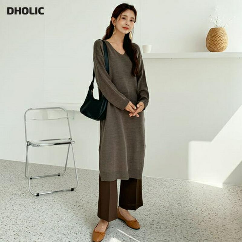 【新作10%OFF】Vネックニットワンピース・全4色・b60939 レディース【ops】【韓国 ファッション ワンピース ミディ