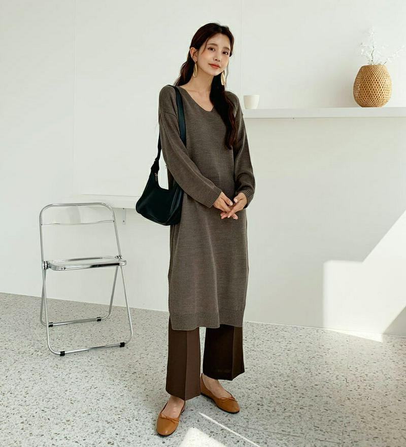【新作10%OFF】Vネックニットワンピース・全4色・b60939 レディース【ops】【韓国 ファッション ワンピース ミディ