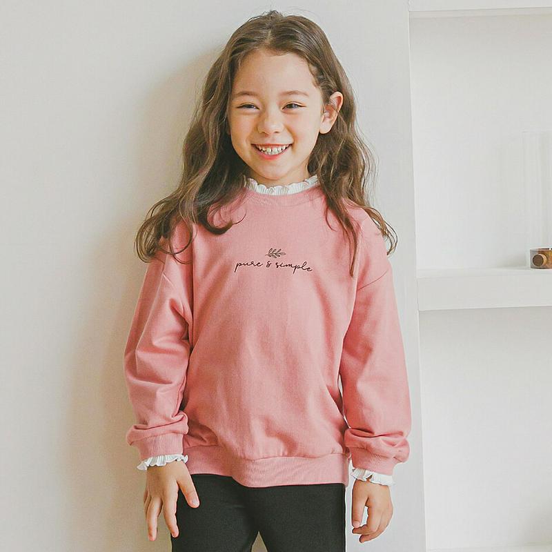 leafスウェット(ピンク)・p005745 キッズ【3~8才】【tops】【トップス スウェット トレーナー 長袖 ロゴ カジュアル ラフ 春 秋 女の子 韓国 韓国子供服 子供 こども 子供服 こども服】【KIDS】