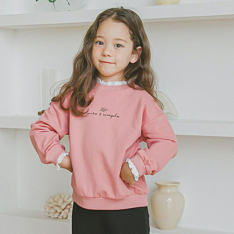 leafスウェット(ピンク)・p005745 キッズ【3~8才】【tops】【トップス スウェット トレーナー 長袖 ロゴ カジュアル ラフ 春 秋 女の子 韓国 韓国子供服 子供 こども 子供服 こども服】【KIDS】