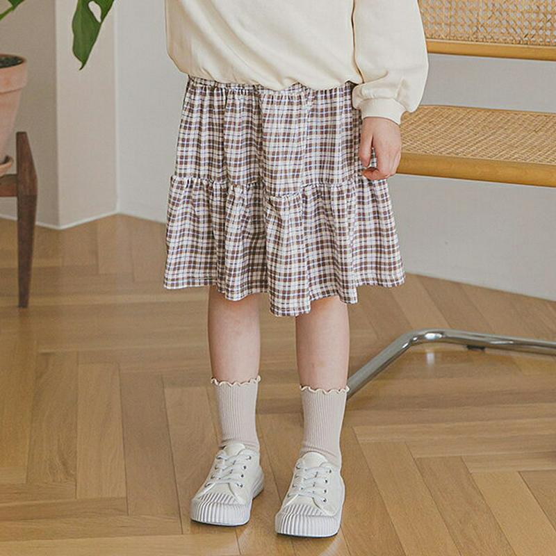 ツートーンチェックスカート・p005764 キッズ【3~8才】【sk】【スカート ミディ丈 ミディスカート チェック柄 チェック ガーリー 可愛い かわいい 春 秋 女の子 韓国 韓国子供服 子供 こども 子供服 こども服】【KIDS】