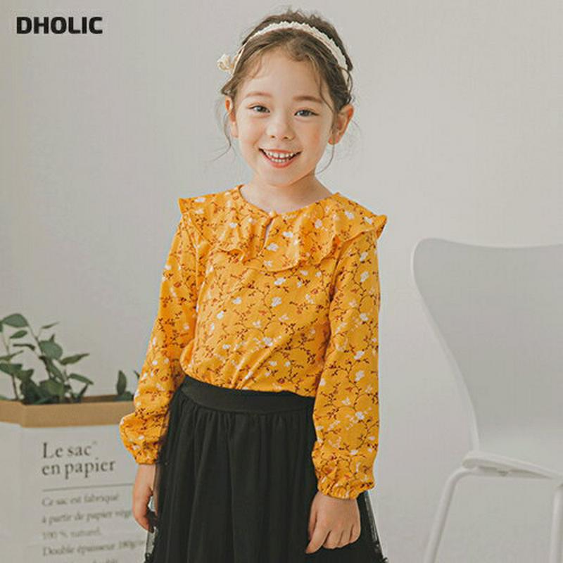 ラッフルカラー花柄Tシャツ・p005753 キッズ【3~8才】【tops】【トップス Tシャツ 長袖 花柄 フラワー ラッフル 可愛い かわいい 春 秋 女の子 韓国 韓国子供服 子供 こども 子供服 こども服】【KIDS】