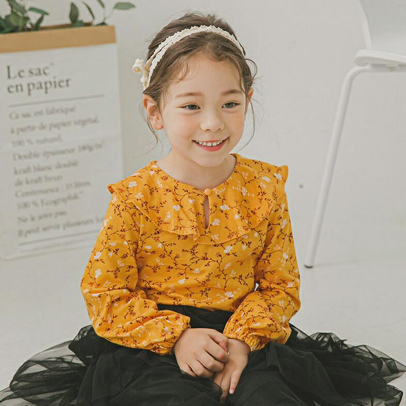 ラッフルカラー花柄Tシャツ・p005753 キッズ【3~8才】【tops】【トップス Tシャツ 長袖 花柄 フラワー ラッフル 可愛い かわいい 春 秋 女の子 韓国 韓国子供服 子供 こども 子供服 こども服】【KIDS】