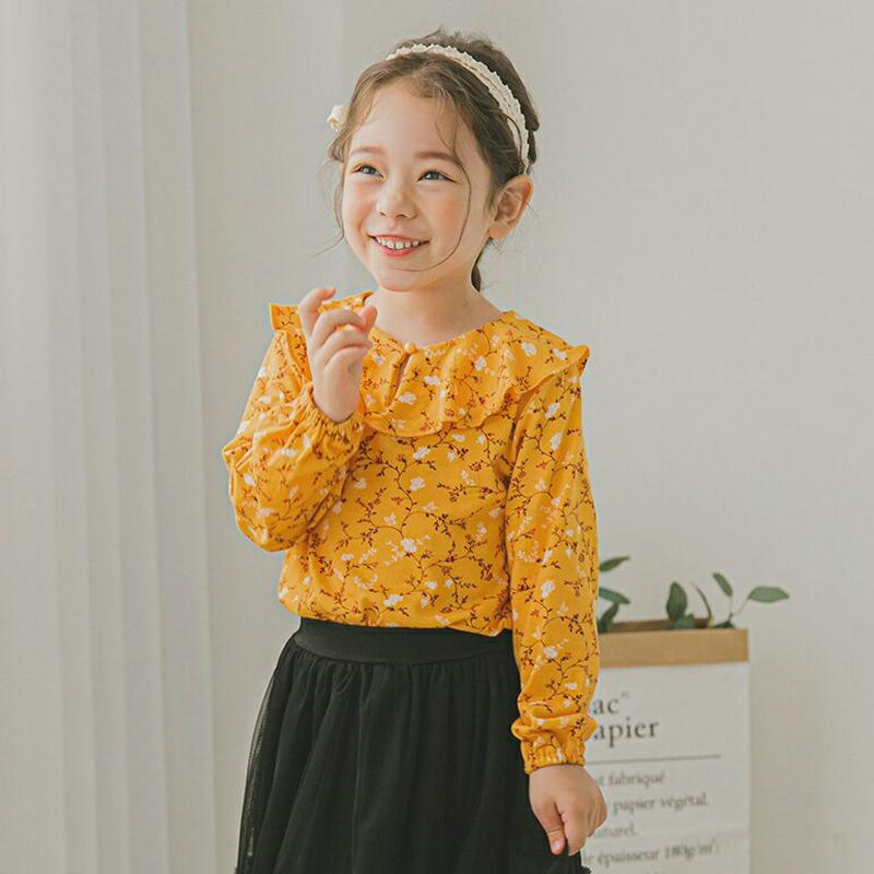 ラッフルカラー花柄Tシャツ・p005753 キッズ【3~8才】【tops】【トップス Tシャツ 長袖 花柄 フラワー ラッフル 可愛い かわいい 春 秋 女の子 韓国 韓国子供服 子供 こども 子供服 こども服】【KIDS】