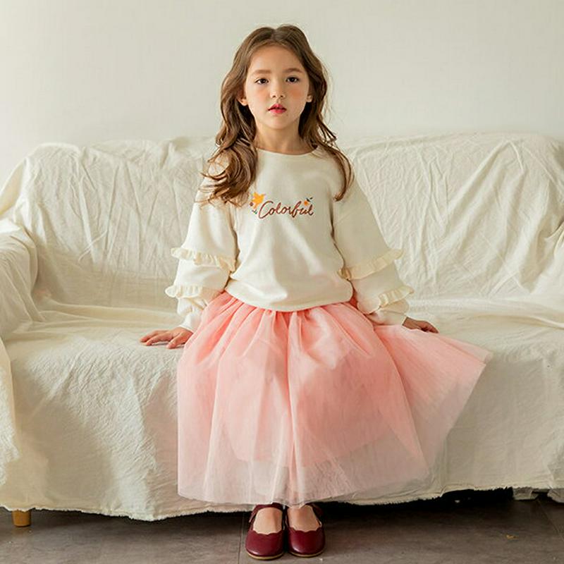 【新作10%OFF】フリルスリーブ刺繍スウェット(アイボリー)・p005849 キッズ【3~8才】【tops】【トップス スウェ