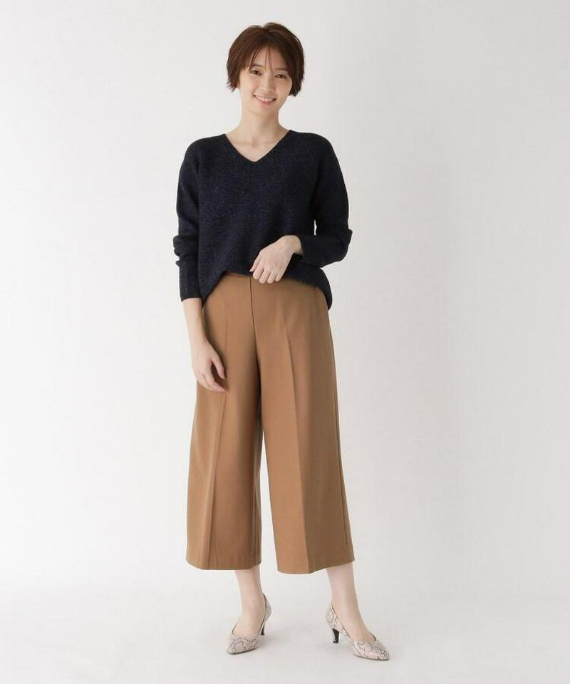 微光沢ベルト風ワイドパンツ