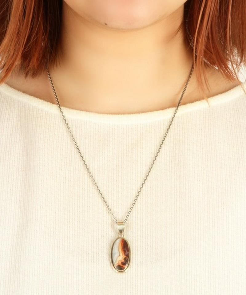 【大人シックなモノトーン】ボツワナアゲート二重楕円ネックレス(1点もの)