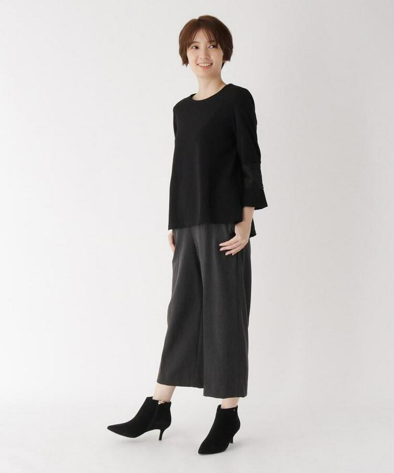 微光沢ベルト風ワイドパンツ