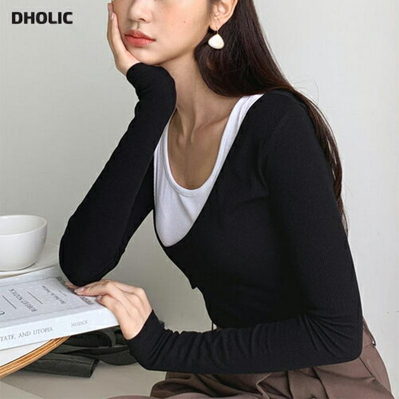 【新作10%OFF】レイヤードライクTシャツ・全2色・t61009 レディース【tops】【韓国 ファッション トップス Tシャ