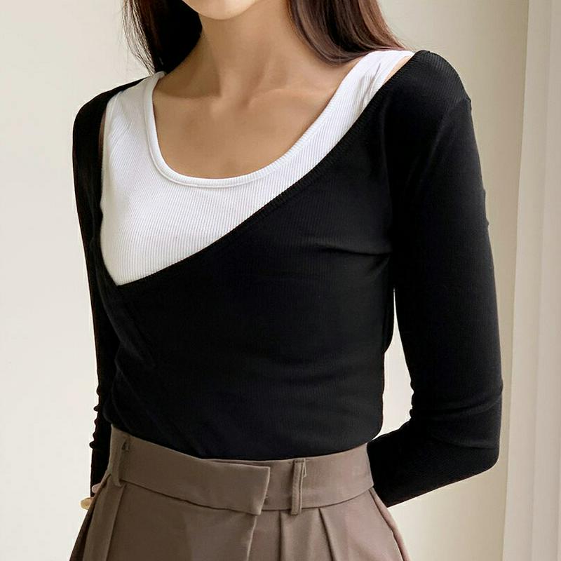 【新作10%OFF】レイヤードライクTシャツ・全2色・t61009 レディース【tops】【韓国 ファッション トップス Tシャ