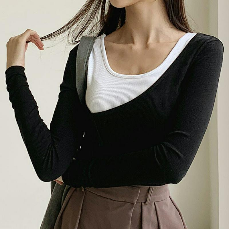 【新作10%OFF】レイヤードライクTシャツ・全2色・t61009 レディース【tops】【韓国 ファッション トップス Tシャ