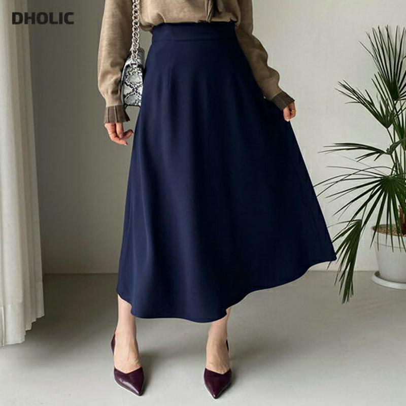 サイドジップフレアスカート・全4色・e64361 レディース【sk】 スカート ロング ロングスカート フレア フレアスカート 単色 無地 シンプル 大人 春 秋 韓国ファッション ハイホリHIHOLLI