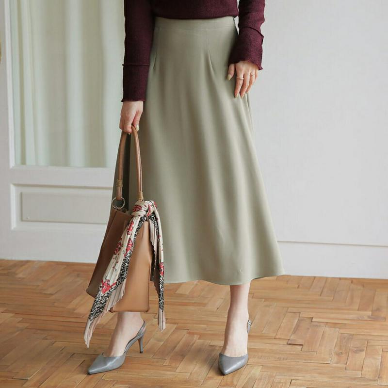 サイドジップフレアスカート・全4色・e64361 レディース【sk】 スカート ロング ロングスカート フレア フレアスカート 単色 無地 シンプル 大人 春 秋 韓国ファッション ハイホリHIHOLLI