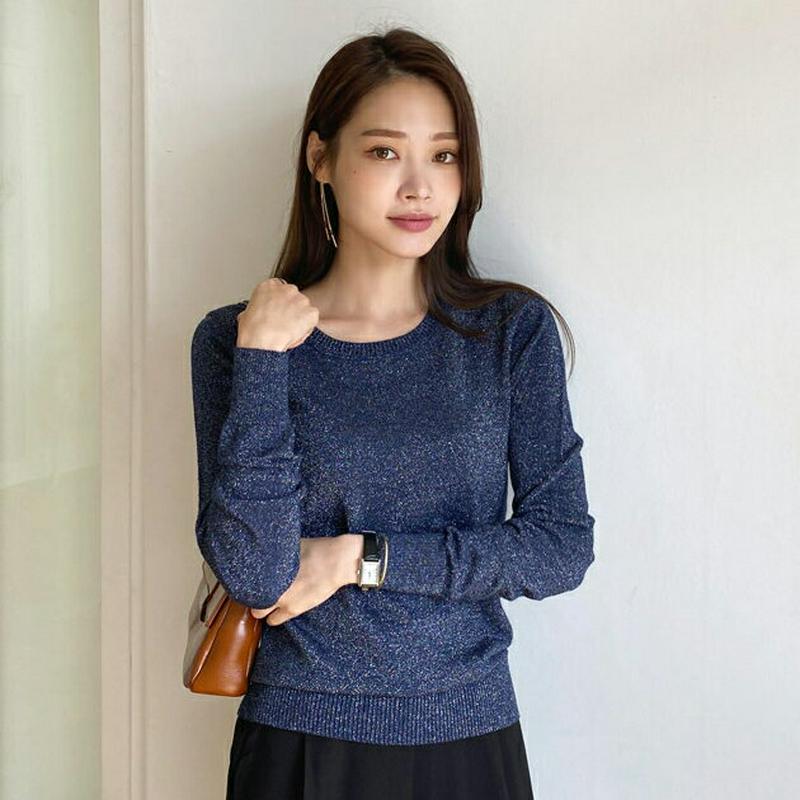【新作10%OFF】ラウンドグリッターニット・全3色・b64289 レディース【tops】【トップス ニットトップス 長袖 グリ