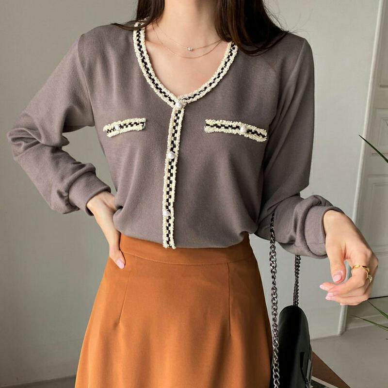 【新作10%OFF】配色パールボタンTシャツ・全4色・t64283 レディース【tops】【トップス Tシャツ 長袖 パールボタ