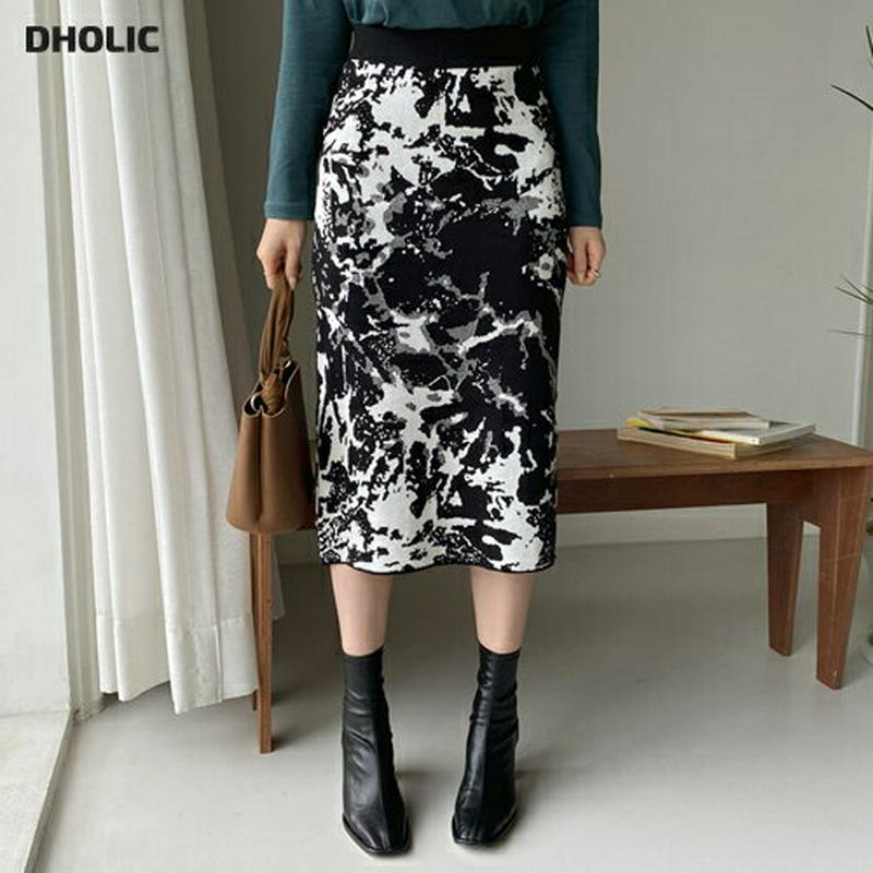 【新作10%OFF】パターンニットスカート・全2色・b64357 レディース【sk】【スカート ミディ丈 ミディスカート 総柄 