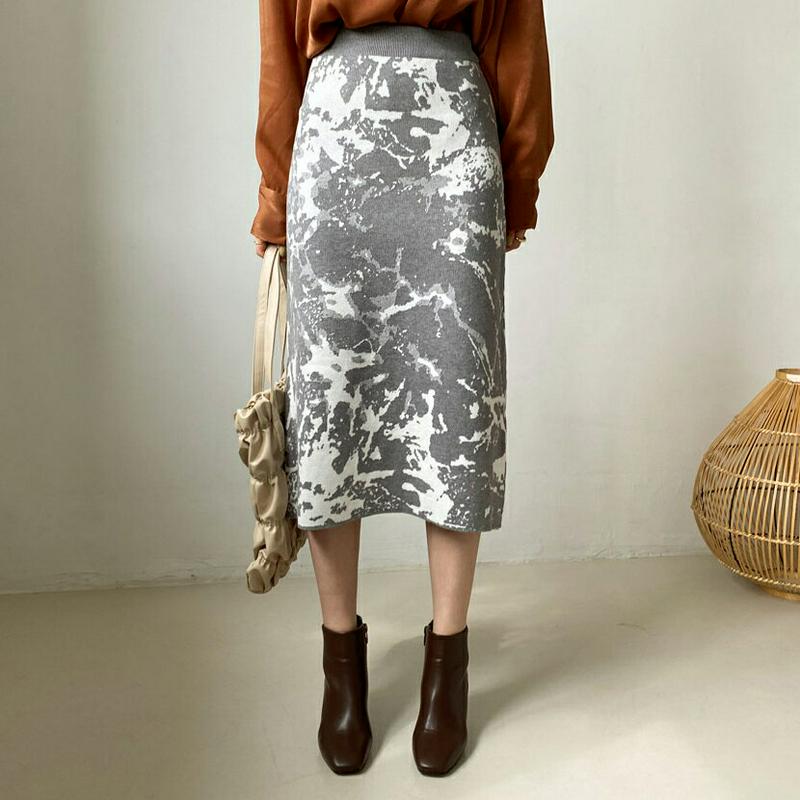 【新作10%OFF】パターンニットスカート・全2色・b64357 レディース【sk】【スカート ミディ丈 ミディスカート 総柄 