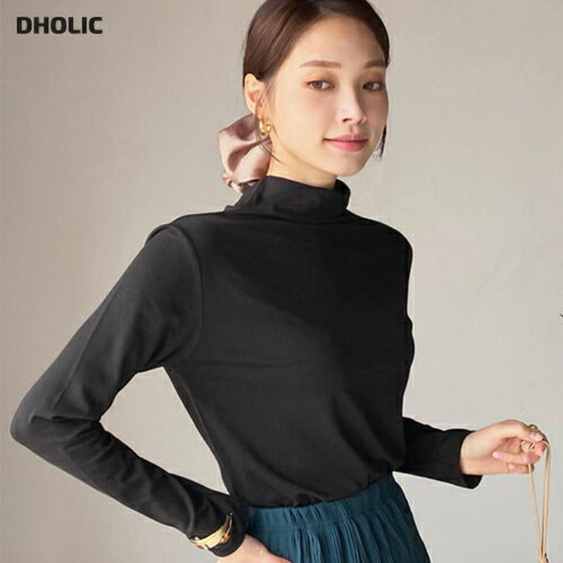 【新作10%OFF】ギャザーへムハイネックTシャツ・全5色・b64350 レディース【tops】【トップス Tシャツ 長袖 ハイ