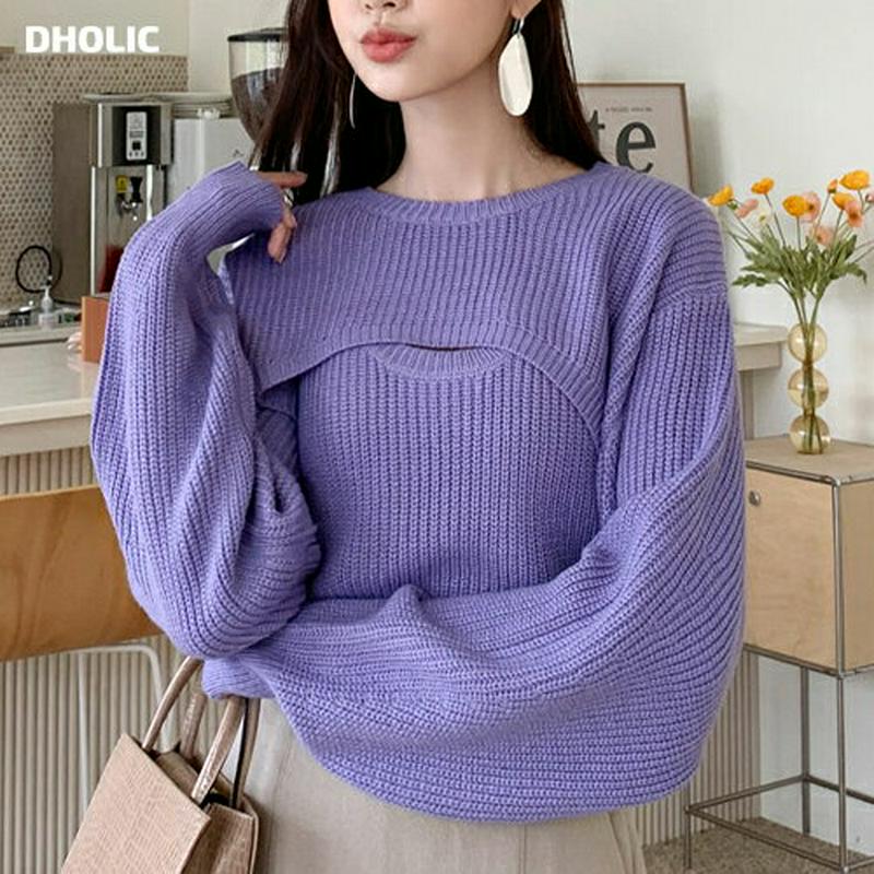 【新作10%OFF】スリーブレス&ショートニットSET・全3色・t61032 レディース【tops】【韓国 ファッション トップ