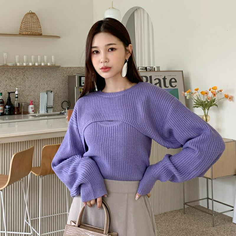 【新作10%OFF】スリーブレス&ショートニットSET・全3色・t61032 レディース【tops】【韓国 ファッション トップ