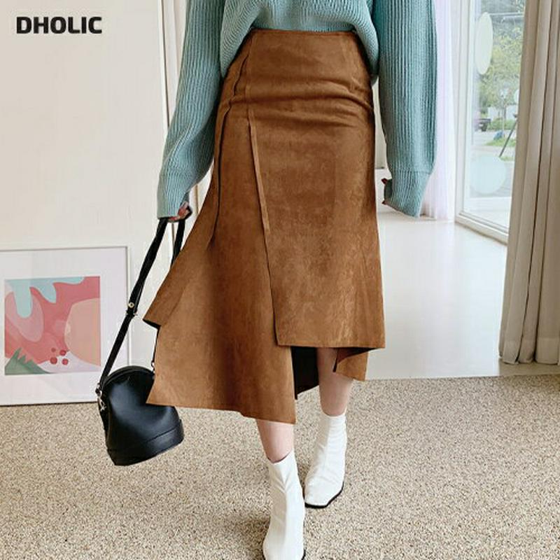 【新作10%OFF】スエード調カットヘムスカート・全2色・t61029 レディース【sk】【韓国 ファッション ボトムス スカー