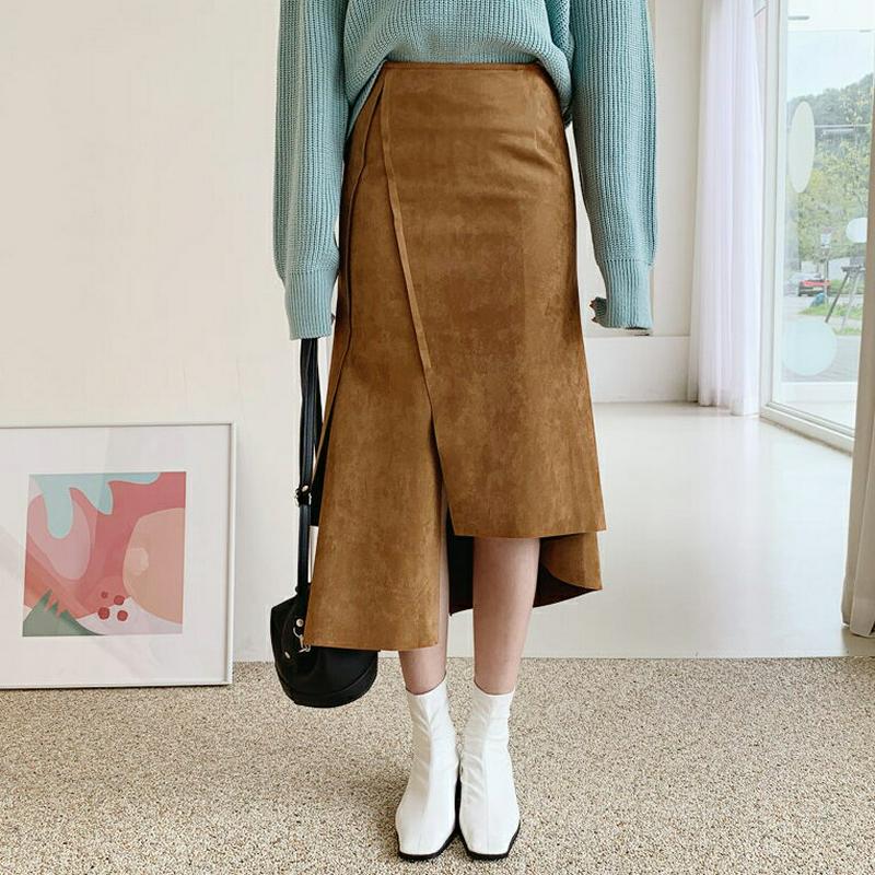 【新作10%OFF】スエード調カットヘムスカート・全2色・t61029 レディース【sk】【韓国 ファッション ボトムス スカー