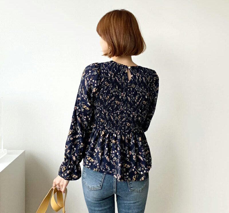【新作10%OFF】花柄シャーリングブラウス・全3色・b56927 レディース【bl】【韓国 ファッション トップス ブラウス 