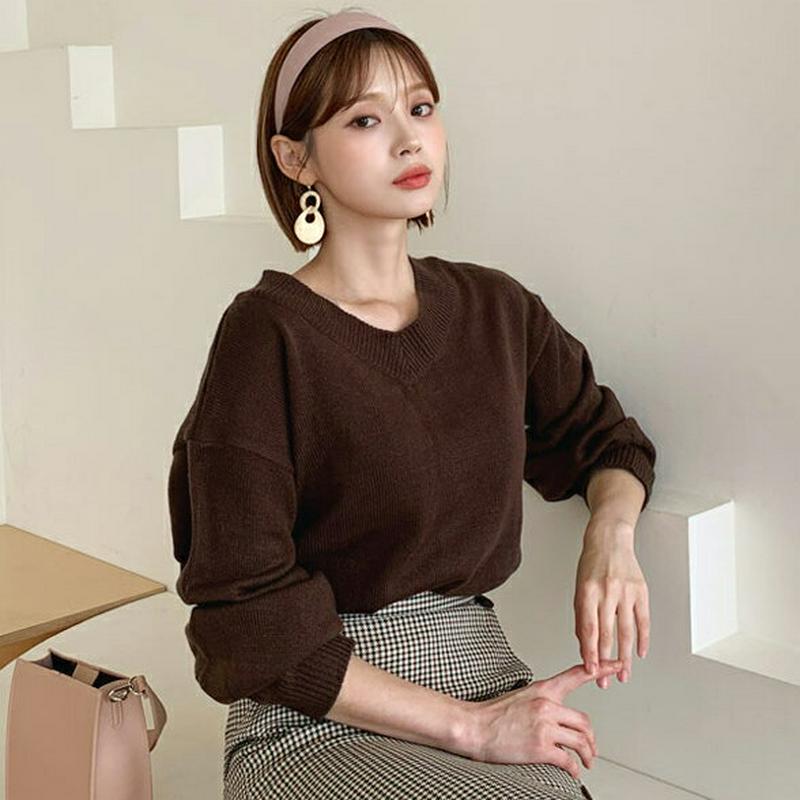 【新作10%OFF】Vネックパフニット・全3色・t61025 レディース【tops】【韓国 ファッション トップス ニット ニッ
