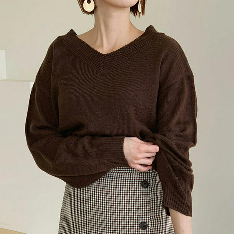 【新作10%OFF】Vネックパフニット・全3色・t61025 レディース【tops】【韓国 ファッション トップス ニット ニッ