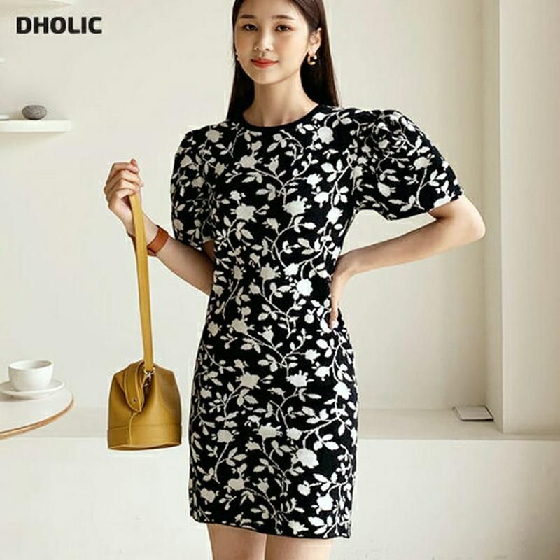 【新作10%OFF】花柄ニットミニワンピース・全2色・b61037 レディース【ops】【韓国 ファッション ワンピース ミニ 