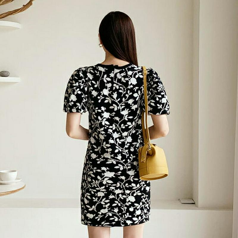 【新作10%OFF】花柄ニットミニワンピース・全2色・b61037 レディース【ops】【韓国 ファッション ワンピース ミニ 