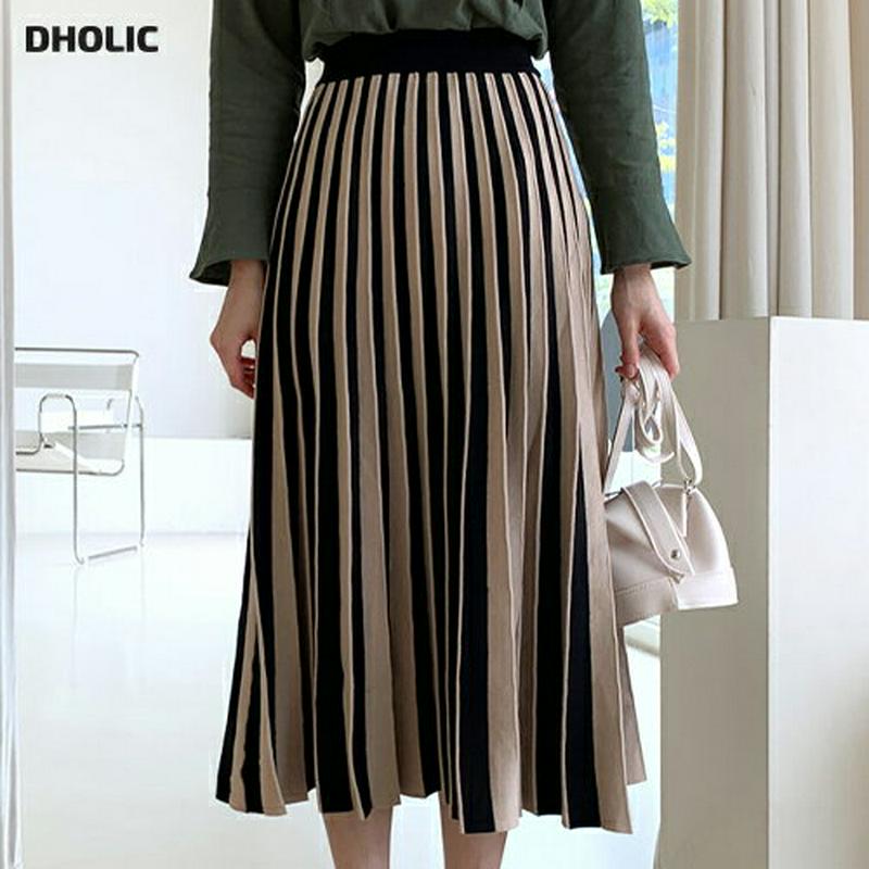 【新作10%OFF】プリーツ配色スカート・全2色・b61045 レディース【sk】【韓国 ファッション ボトムス スカート ロン