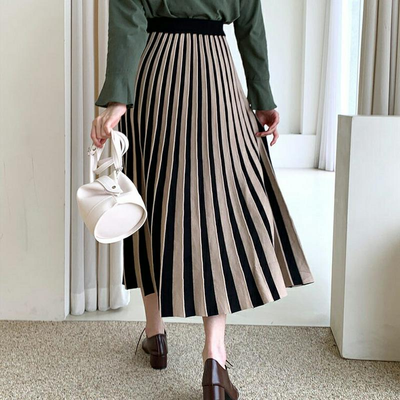 【新作10%OFF】プリーツ配色スカート・全2色・b61045 レディース【sk】【韓国 ファッション ボトムス スカート ロン
