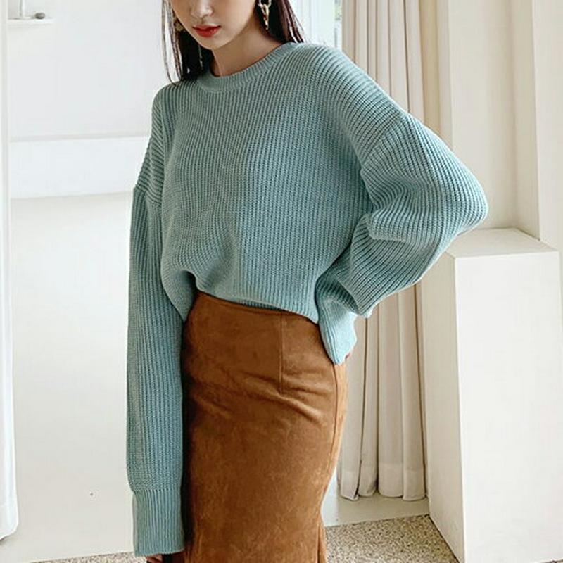 【新作10%OFF】クロップドラウンドニット・全5色・t61028 レディース【tops】【韓国 ファッション トップス ニット