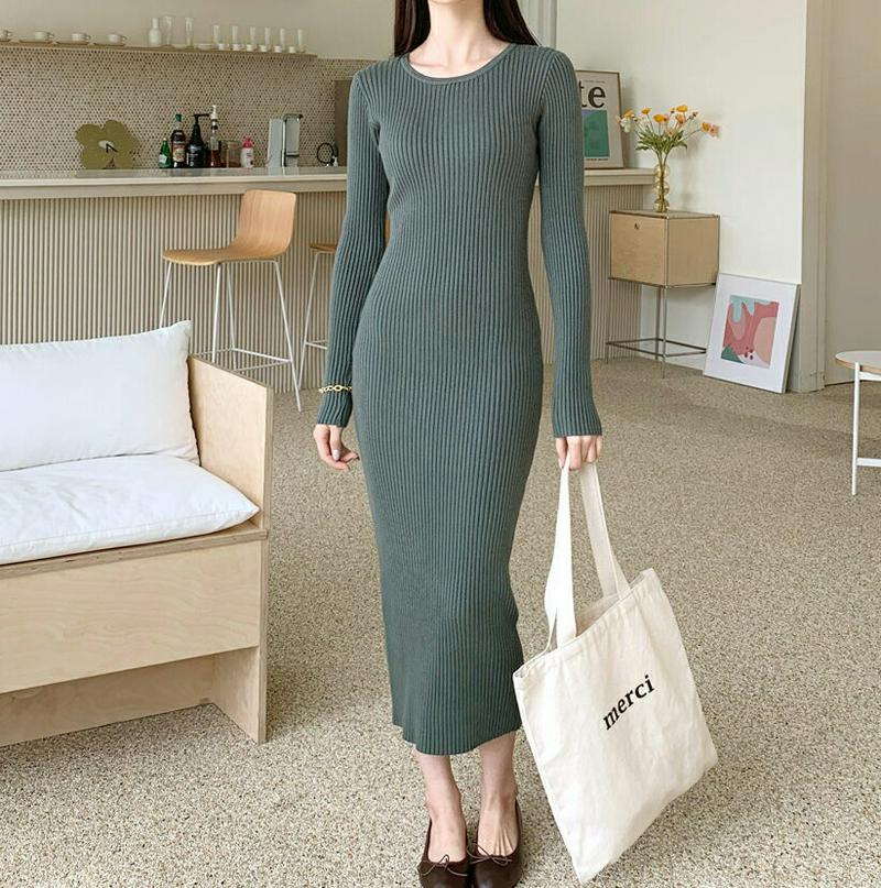 【新作10%OFF】リブニットワンピース・全4色・t61038 レディース【ops】【韓国 ファッション ワンピース ロングワン