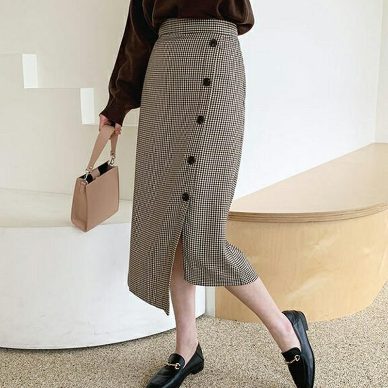 【新作10%OFF】チェックボタンスカート・全2色・t61024 レディース【sk】【韓国 ファッション ボトムス スカート ロ