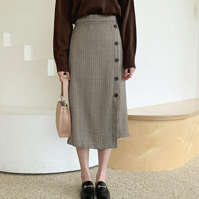 【新作10%OFF】チェックボタンスカート・全2色・t61024 レディース【sk】【韓国 ファッション ボトムス スカート ロ