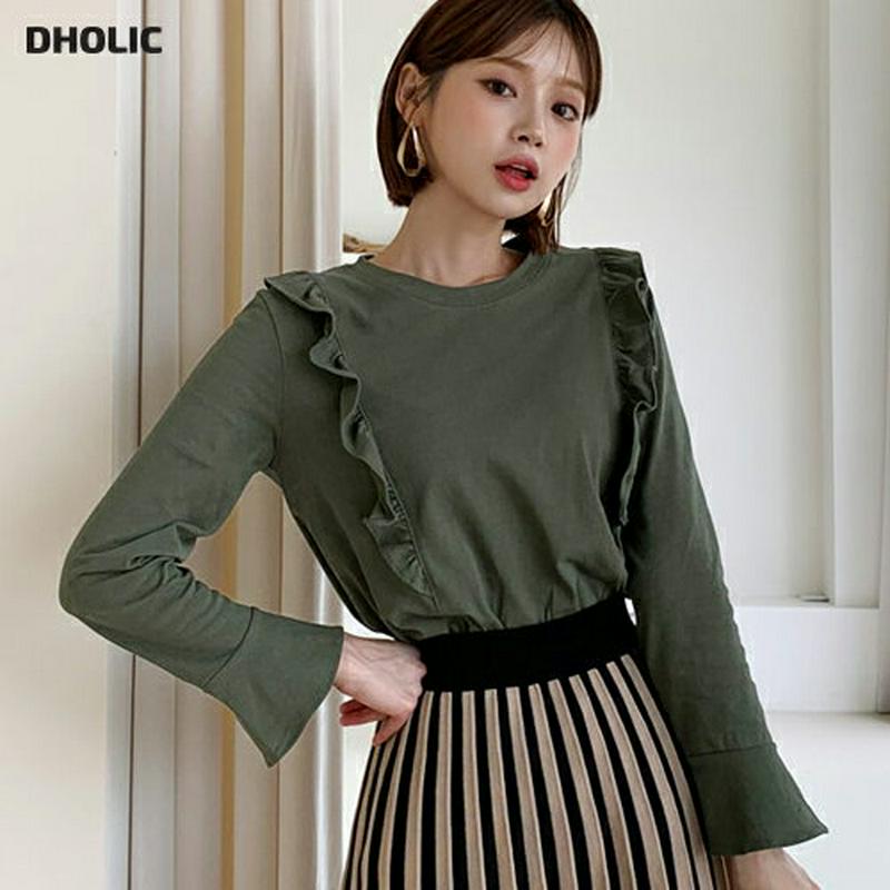 【新作10%OFF】ラウンドフリルTシャツ・全6色・b60998 レディース【tops】【韓国 ファッション トップス Tシャツ