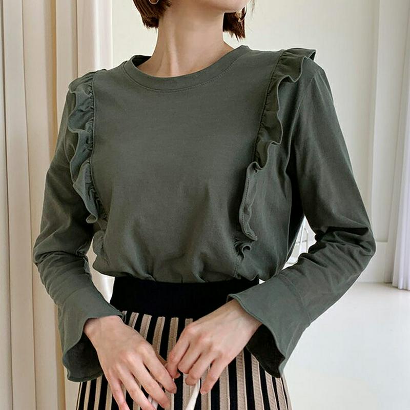 【新作10%OFF】ラウンドフリルTシャツ・全6色・b60998 レディース【tops】【韓国 ファッション トップス Tシャツ