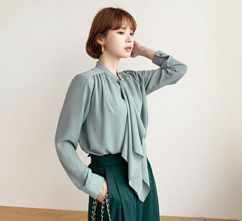 【新作10%OFF】ネックリボンブラウス・全3色・t56937 レディース【bl】【韓国 ファッション トップス ブラウス ロン